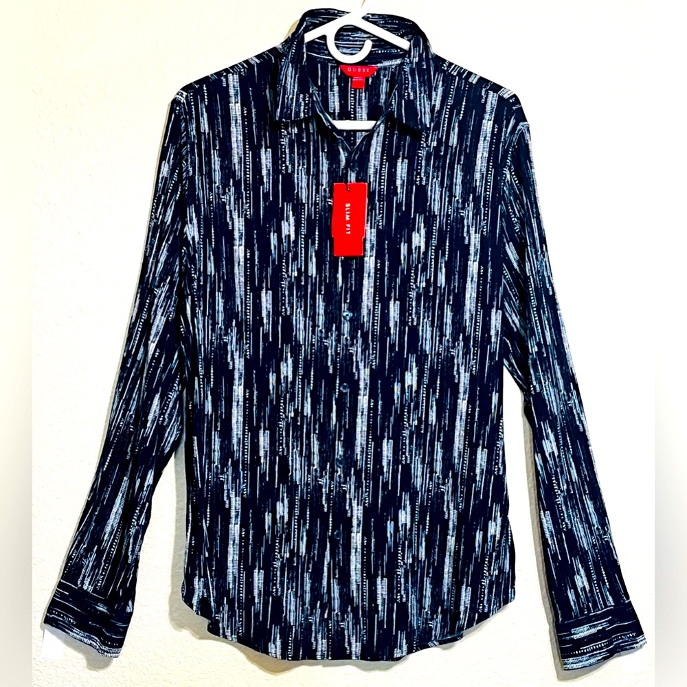 Printed Blue Satin Longsleeves by GUESS Los Angeles